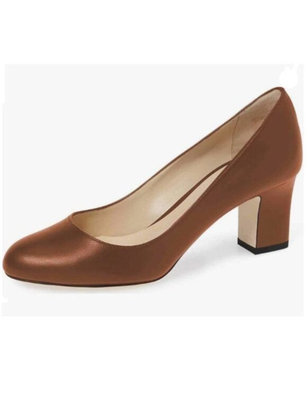 XYD Brown Round Toe Chunky Heel Pumps Slip On Office Business Ladies Dress Shoes